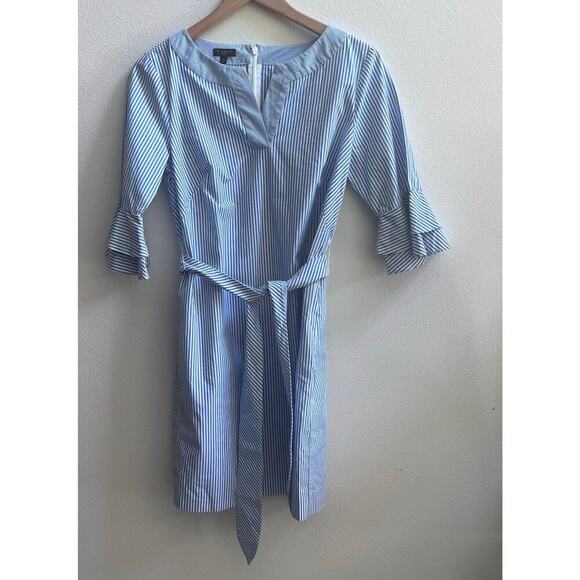 TALBOTS Cotton Blue and White Striped Flutter Sleeve Tie Waist Dress 4P Nautical - Picture 1 of 7